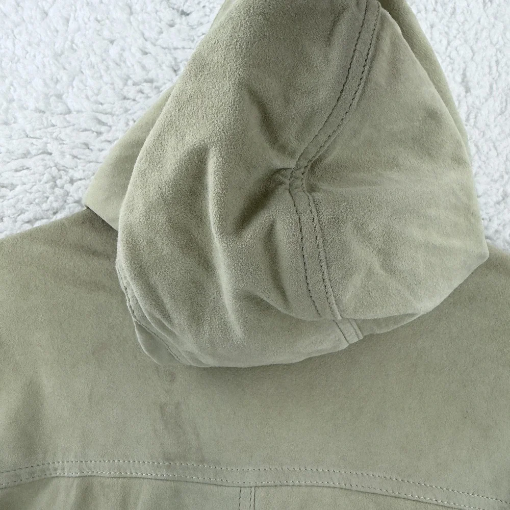 Emporio Armani Leather Jacket Mens 50 M Brown Goat Hoodie‎ Full Zip Bomber Y2K